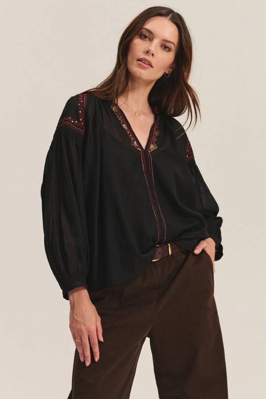 Velvet by Graham & Spencer Bridget Beaded Blouse in Black XS